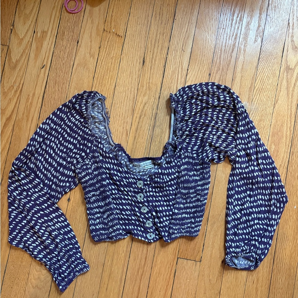 Eggplant and white boho cropped long sleeve